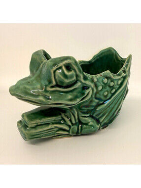 Vintage McCoy Pottery Frog Planter Green Glazed Ceramic 1950s 5” MCM